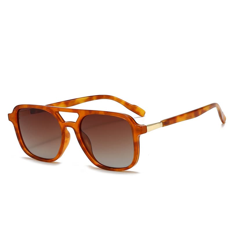 Amber tea Retro Double Bridge Square Frame Polarized Sunglasses - Driving