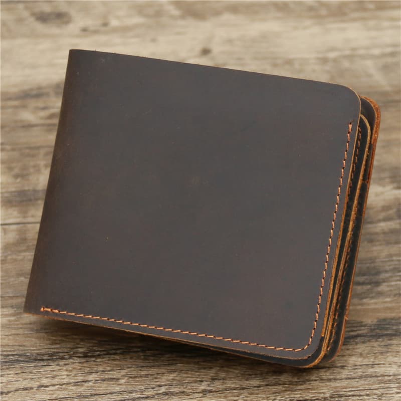 Dark Brown Men's Crazy Horse Leather Wallet - 11.5 × 2 × 9.5 cm, 120g