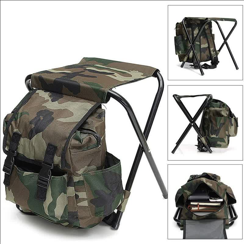 Camouflage Foldable Backpack with Built-in Chair - Multi-Functional Outdoor