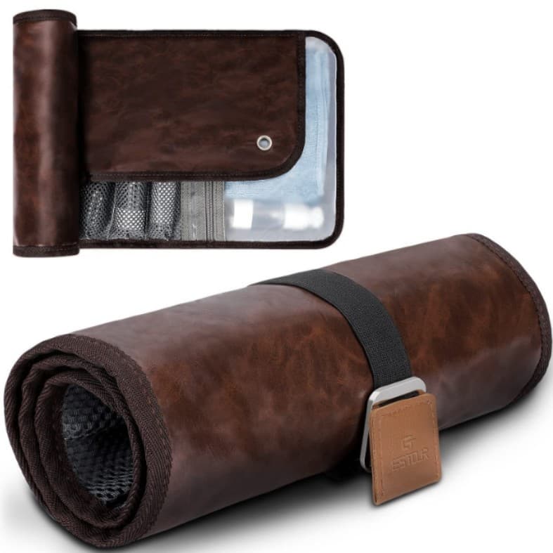 Brown Men's PU Leather Toiletry Bag - Waterproof Travel Organizer