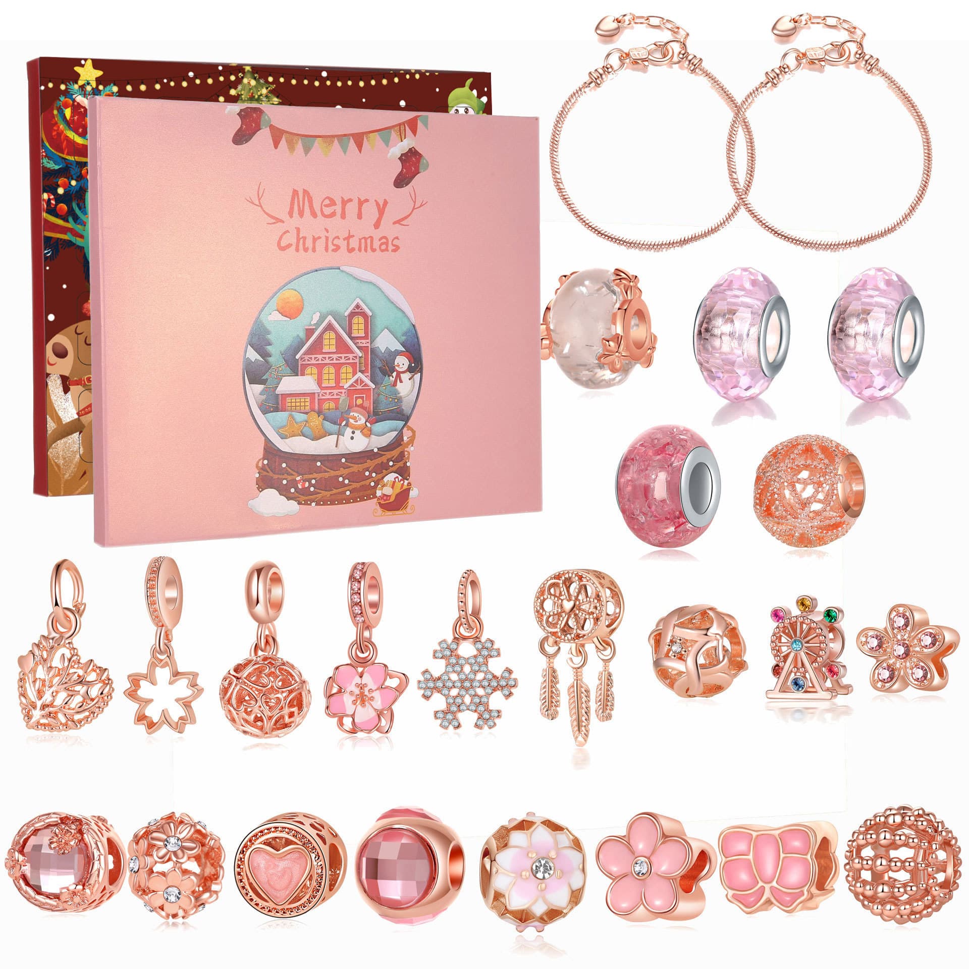 Christmas Advent Calendar DIY Charm Bracelet Kit Rose Gold Jewellery Making