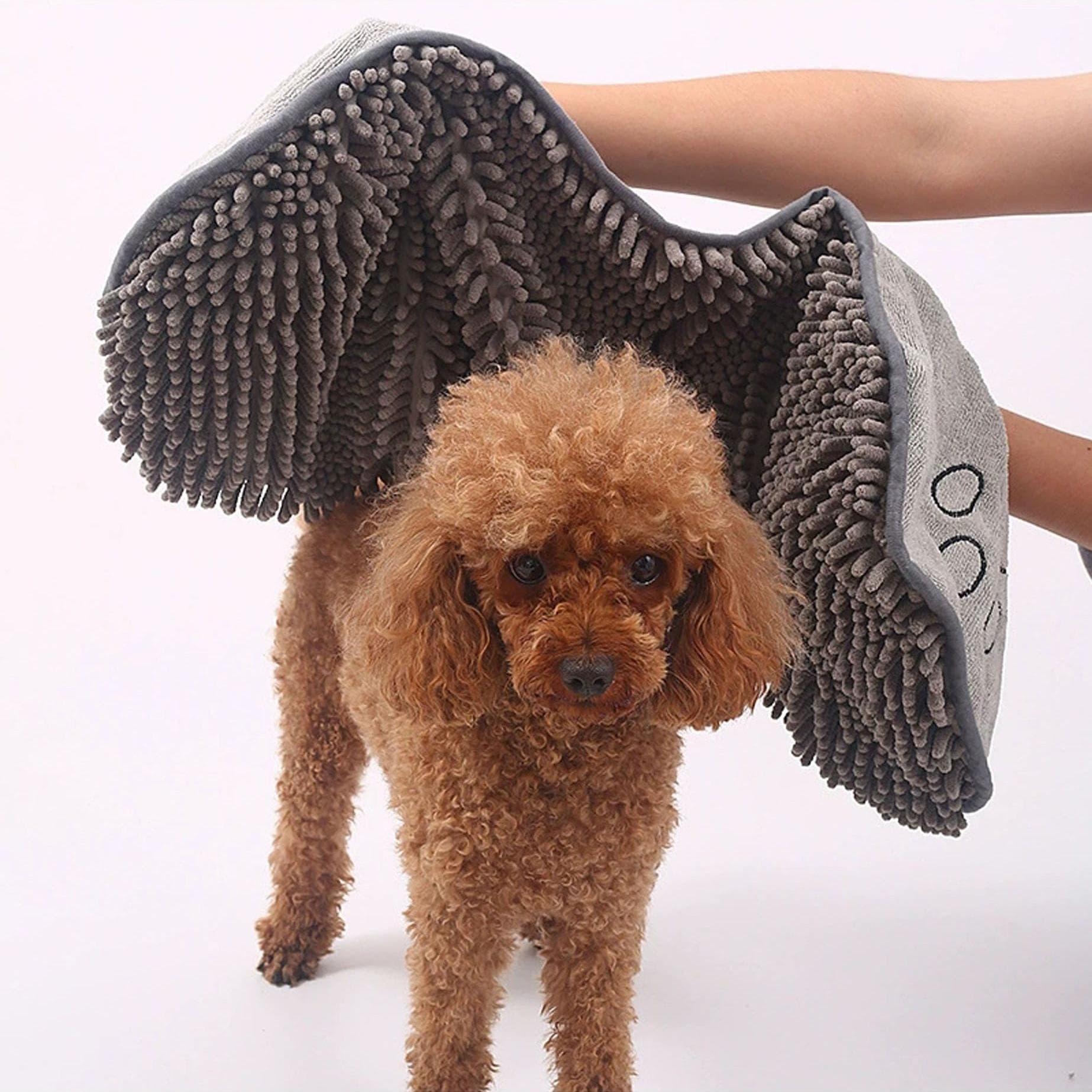 Grey Super Absorbent Pet Drying Towel with Hand Pockets Soft Chenille