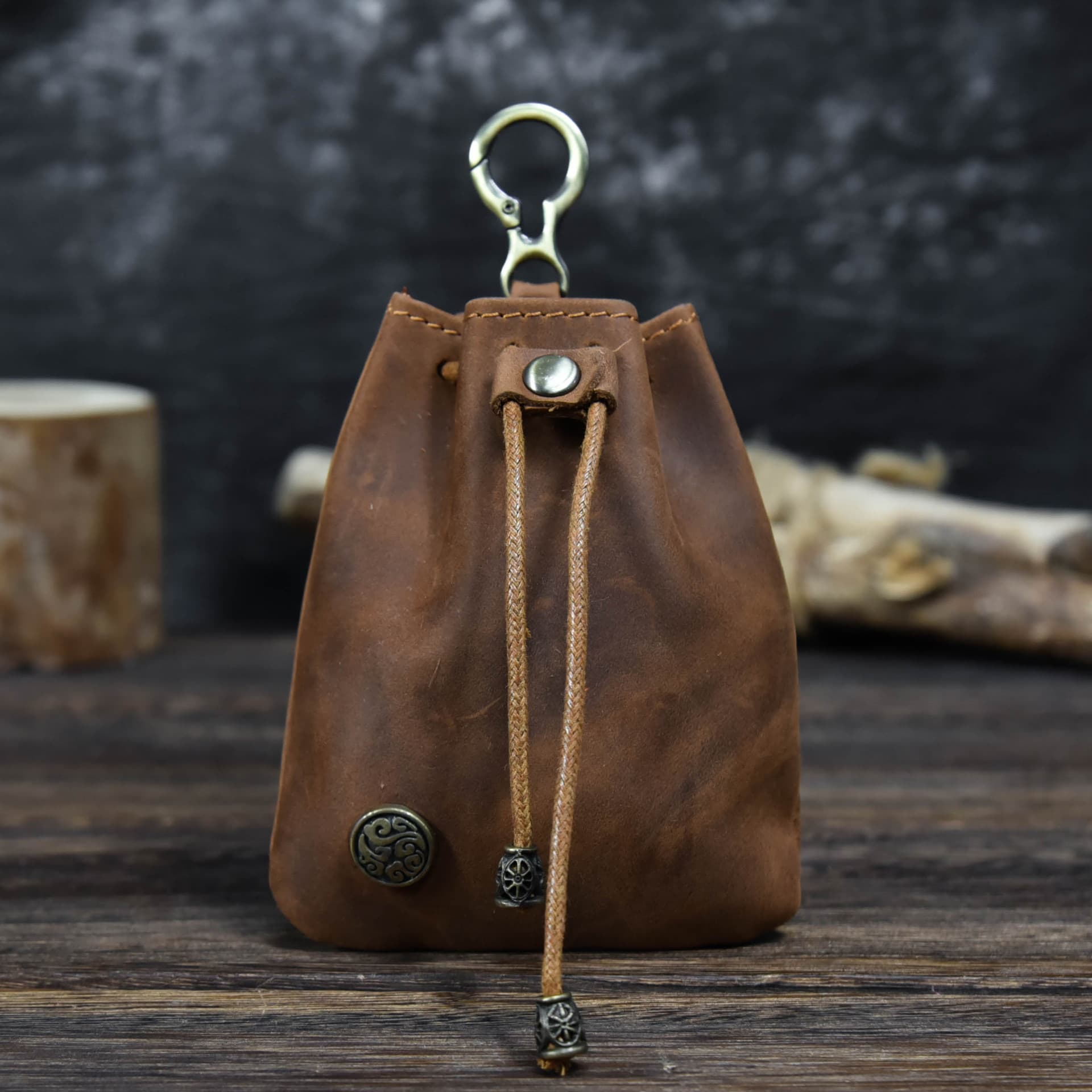 Brown Vintage Crazy Horse Leather Coin Purse Handmade - Leather Storage