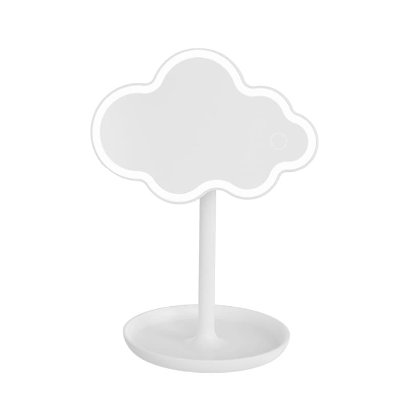 White Cloud Shaped LED Makeup Mirror Desktop Vanity Light with Storage Tray