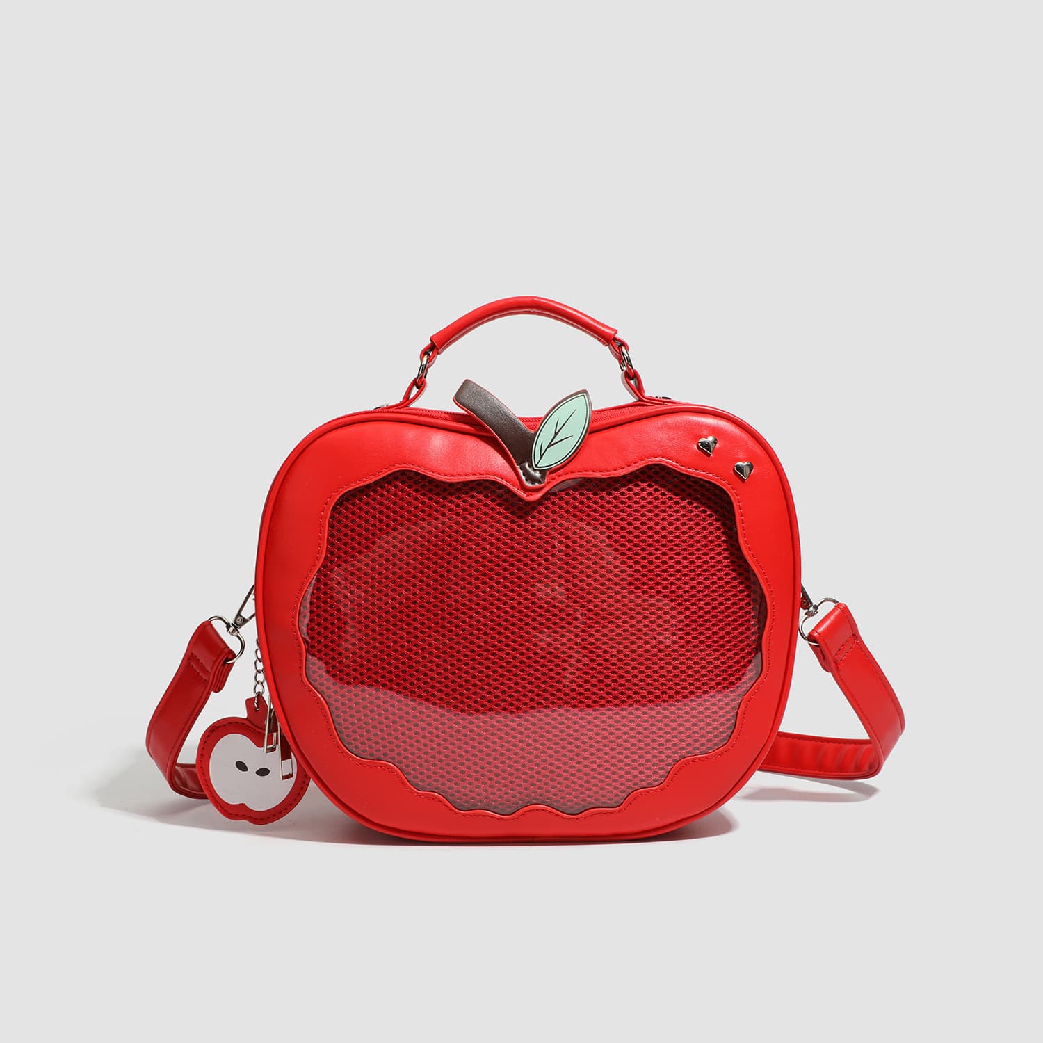 Red Apple Shaped Ita Bag Convertible Backpack Crossbody Purse with Mesh Pin