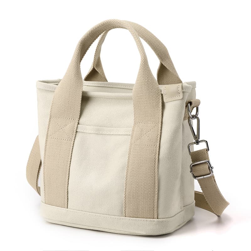 Beige Small Canvas Tote Bag Crossbody Lunch Handbag with Adjustable Strap