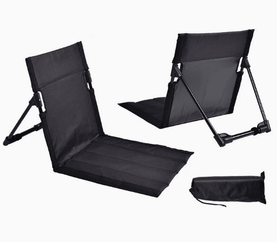 Black Portable Outdoor Ground Chair with Back Support Folding Beach Mat Seat