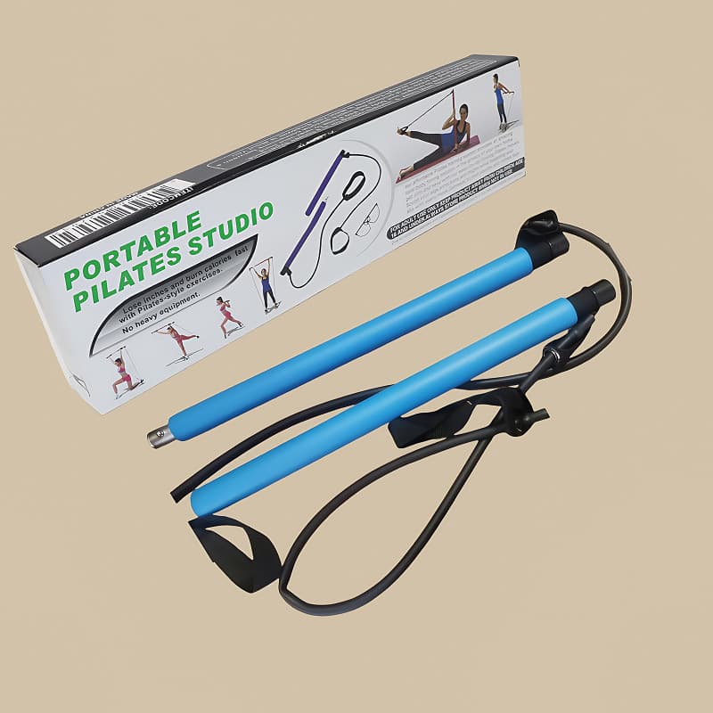 Blue Portable Pilates Bar Kit with Resistance Bands Detachable Toning Stick
