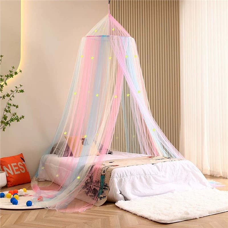 Colorful Glow-in-the-Dark Stars Princess Bed Canopy - Colorful Mosquito