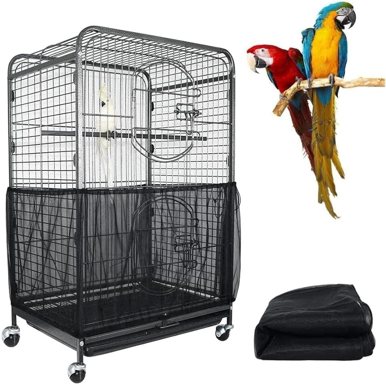 L Black (Height 30, Circumference 220) Large Bird Cage Seed Catcher Net