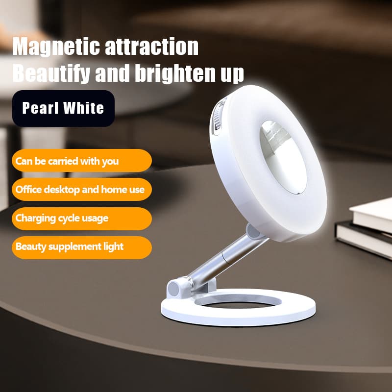 White 2-in-1 Folding Portable Selfie Light and Magnetic Phone Stand