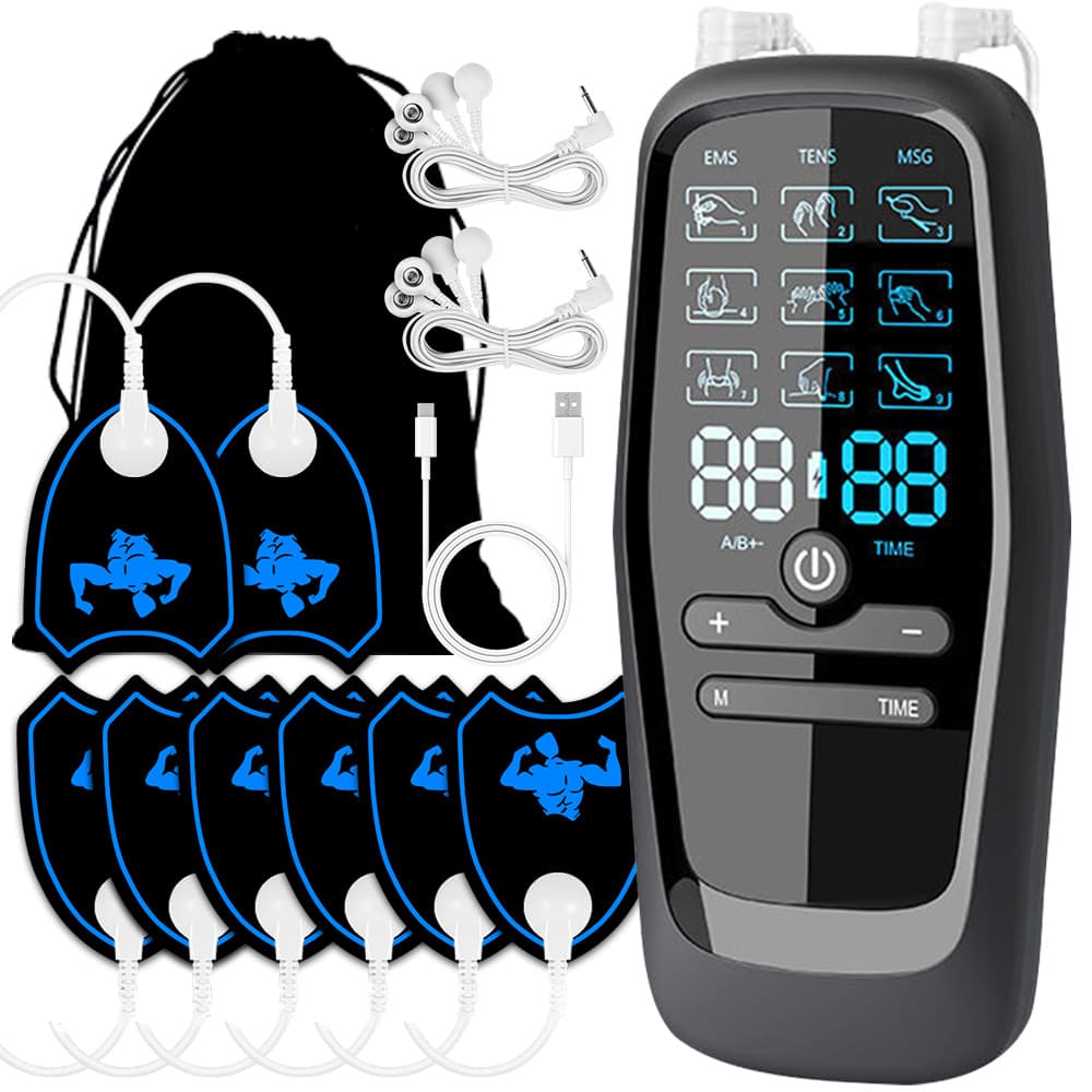 Dual Channel EMS TENS Microcurrent Massager Device with 9 Modes Pain Relief