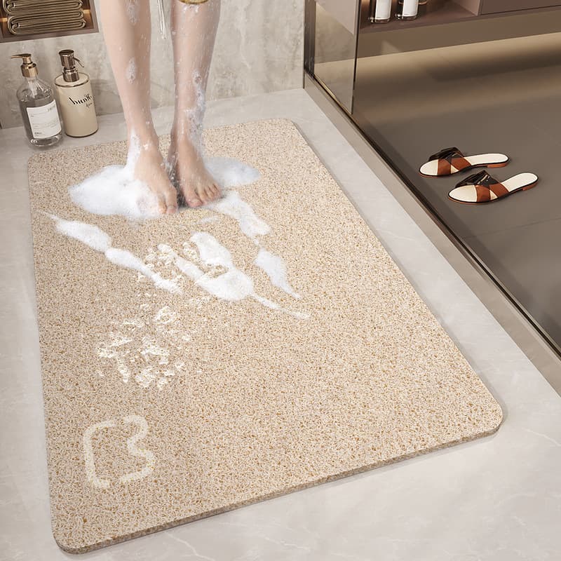 Beige Cat Head Design Loofah Texture Shower Mat (40 × 80 cm) - Non-Slip PVC