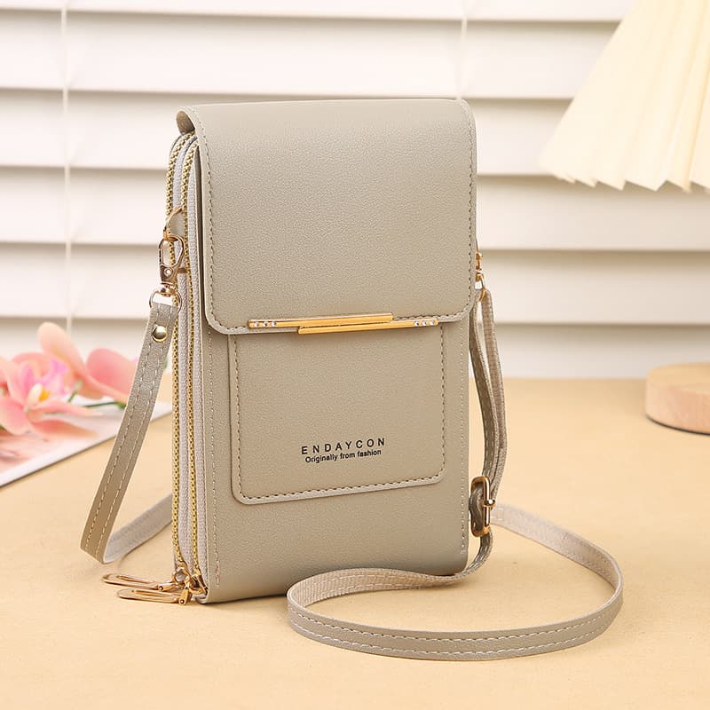 Grey Women's Mini PU Leather Crossbody Phone Bag (19 × 12 × 4 cm) - Touch