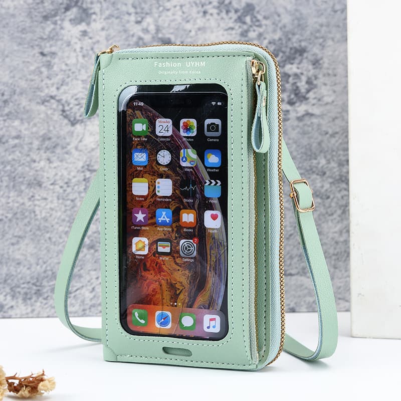 Two-Piece Green Set Anti-Theft Touch Screen Mini Crossbody - Green Touch