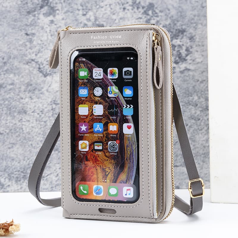 Two-Piece Grey Set Anti-Theft Touch Screen Mini Crossbody Phone - Grey Touch