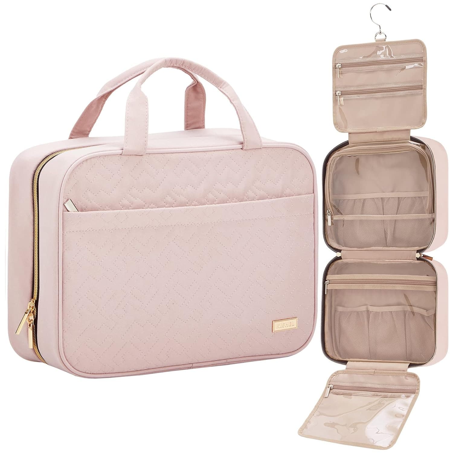 Pink Large Capacity Hanging Toiletry Bag for Women (30.5 × 22.5 × 12 cm)