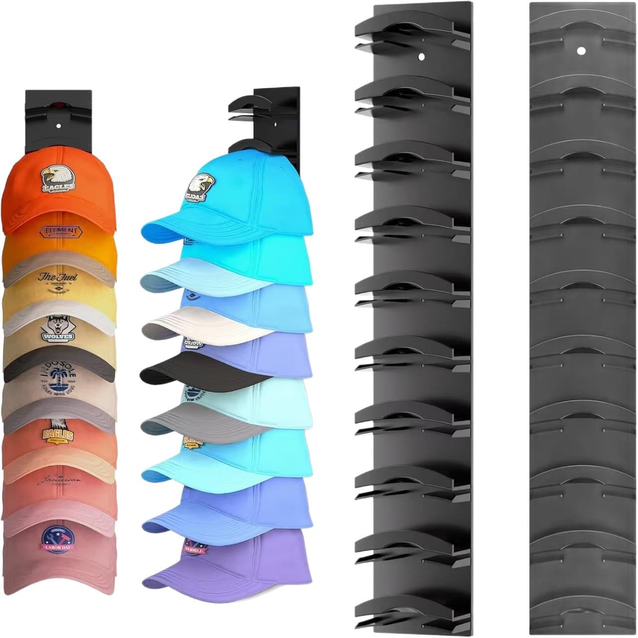 2-Pack 10-Tier Black Wall-Mounted Hat Rack with Installation Accessories