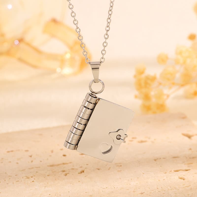 Silver Titanium Steel Fading-Resistant Envelope Locket Necklace - Openable