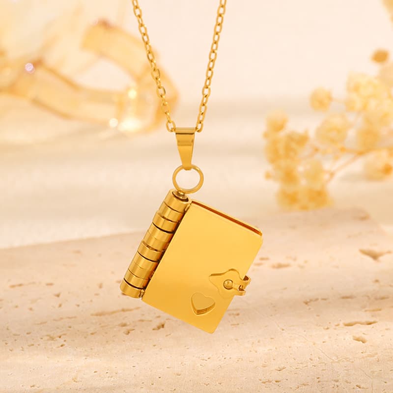 Gold Titanium Steel Fading-Resistant Envelope Locket Necklace - Openable