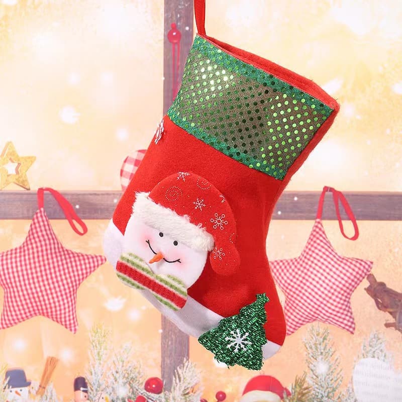 E4-3 Snowman Sequin Christmas Stocking (25 × 19 cm) - Glitter Hanging Gift