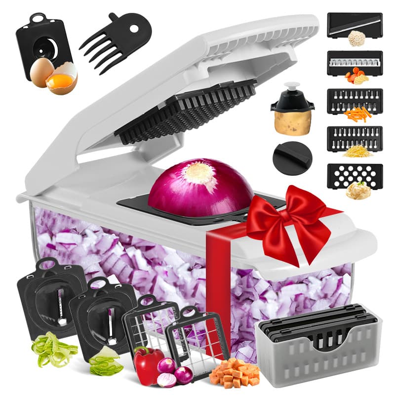 18-Piece Black-White Multi-Function Vegetable Chopper & Slicer - Black White