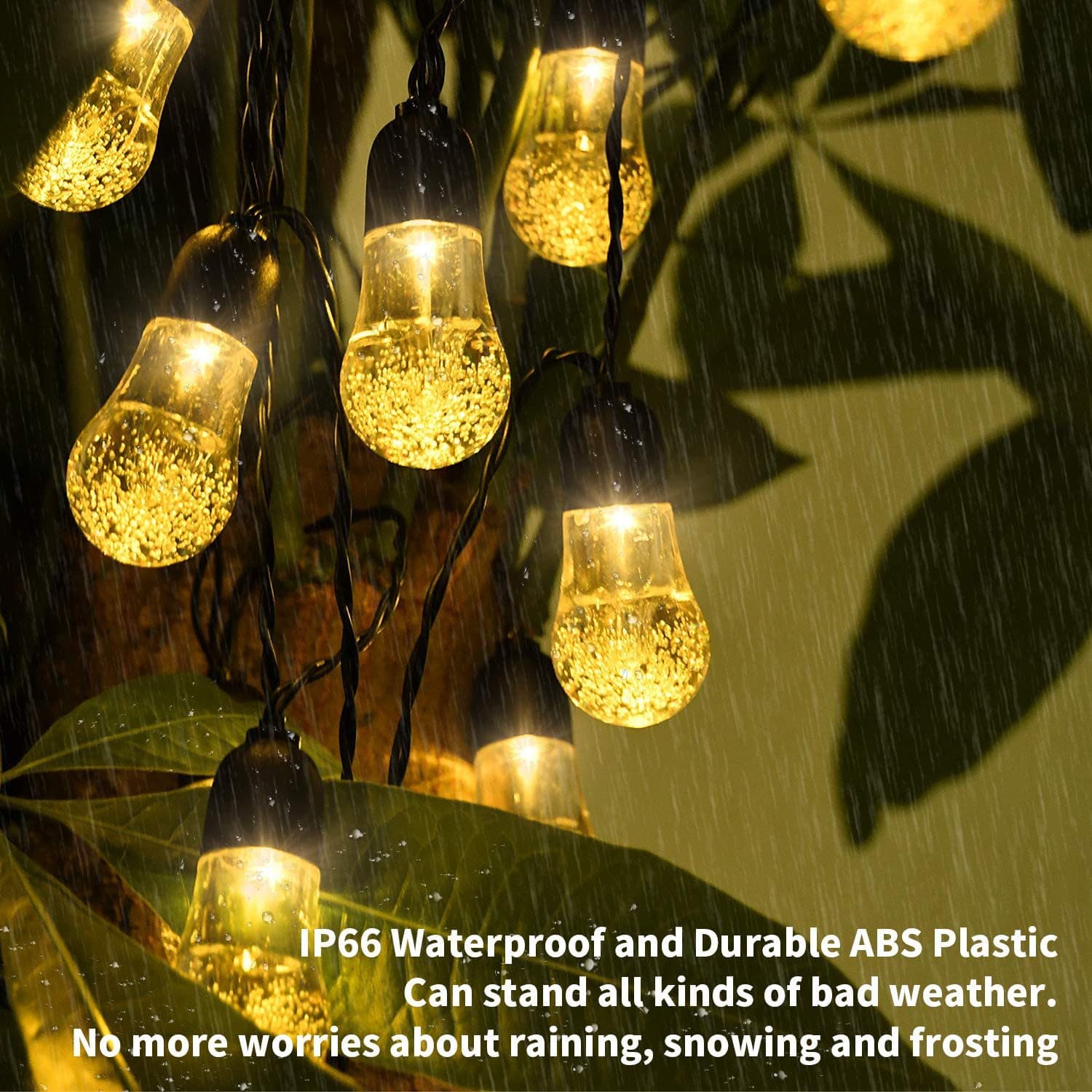 Warm white Solar Powered Crystal Bubble String Lights - Waterproof Outdoor