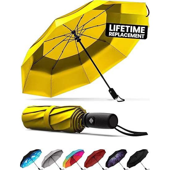 Yellow Automatic Windproof Travel Umbrella Compact Folding Umbrella Auto