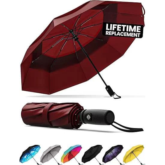 Red Automatic Windproof Travel Umbrella Compact Folding Umbrella Auto Open