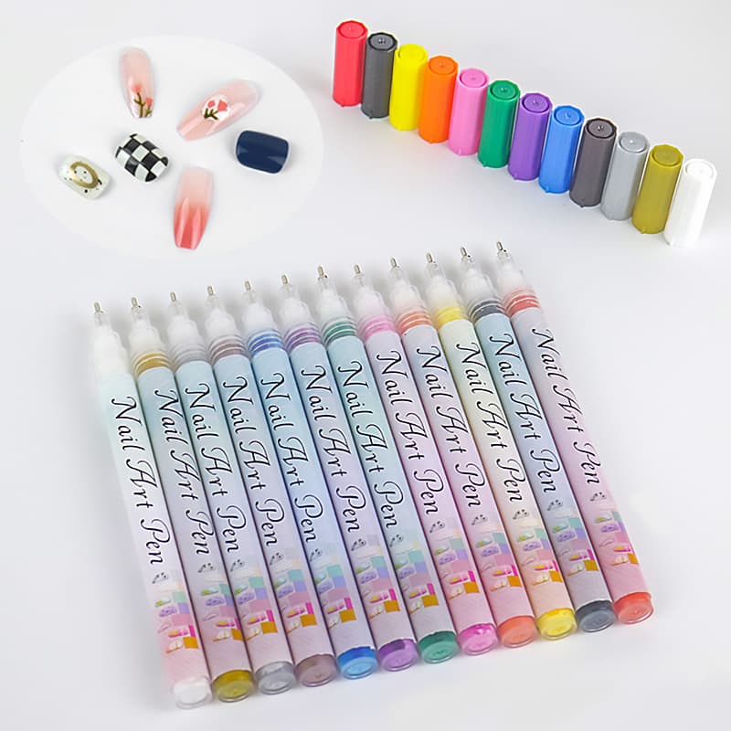 Nail Art Marker Pen Set 12 Colors 0.5mm Fine Tip Easy Application