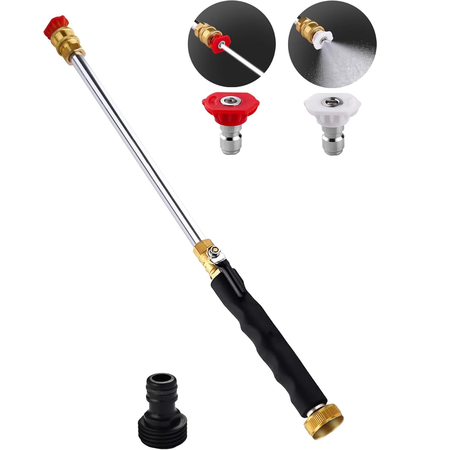 Black High Pressure Washer Gun with 2 Spray Nozzles 19inch Long Wand Metal