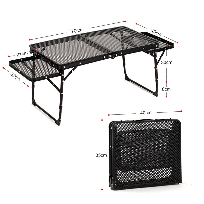 Black Portable Camping Table Heat-Resistant Steel Mesh Top Foldable BBQ Desk
