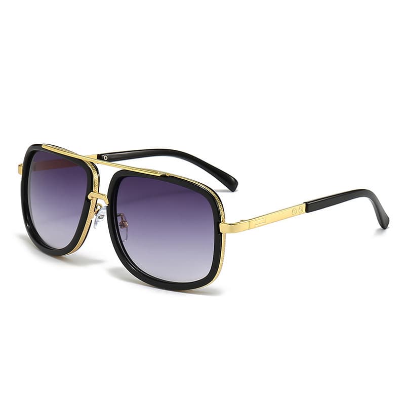 Men's Retro Oversized Square Sunglasses Vintage Thick Frame Gold Flat Top