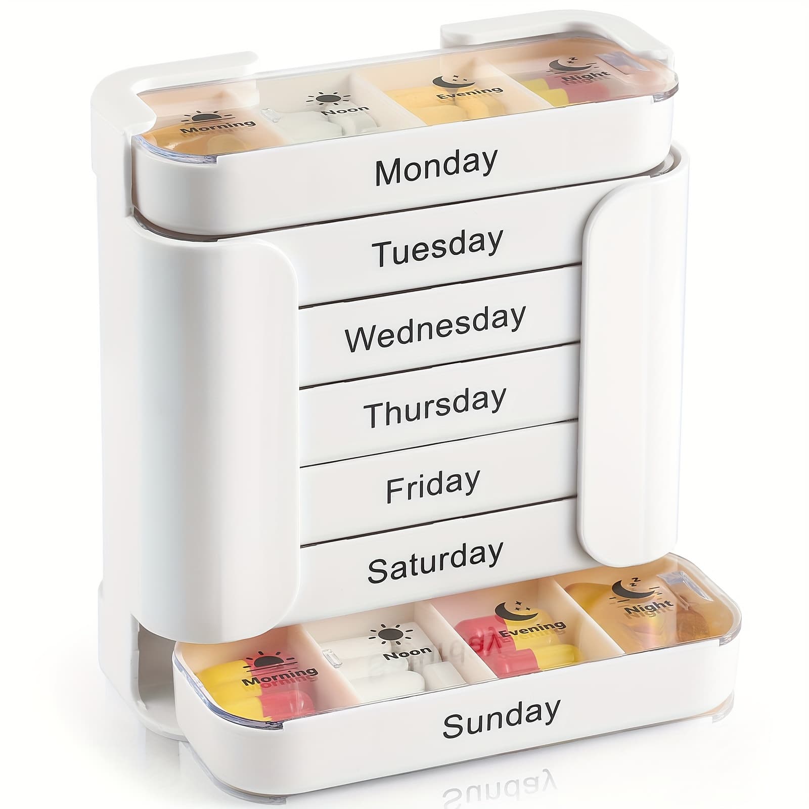 Weekly Pill Organiser White Tower - 7 Day Medicine Storage Box with 4 Daily