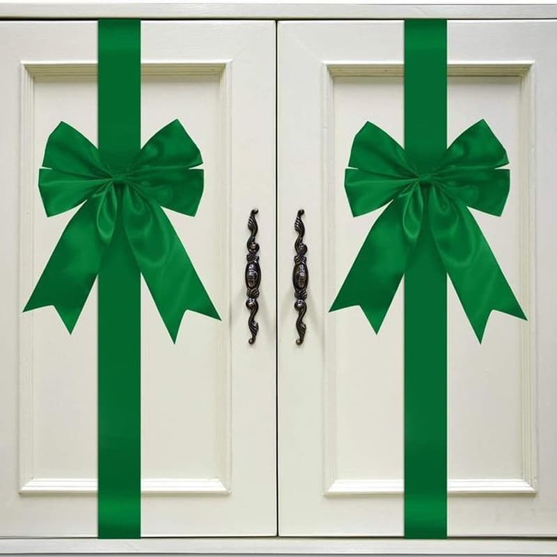 Green Satin Cabinet Door Bows 5 Pack - Large Pre-made Ribbon with Velcro
