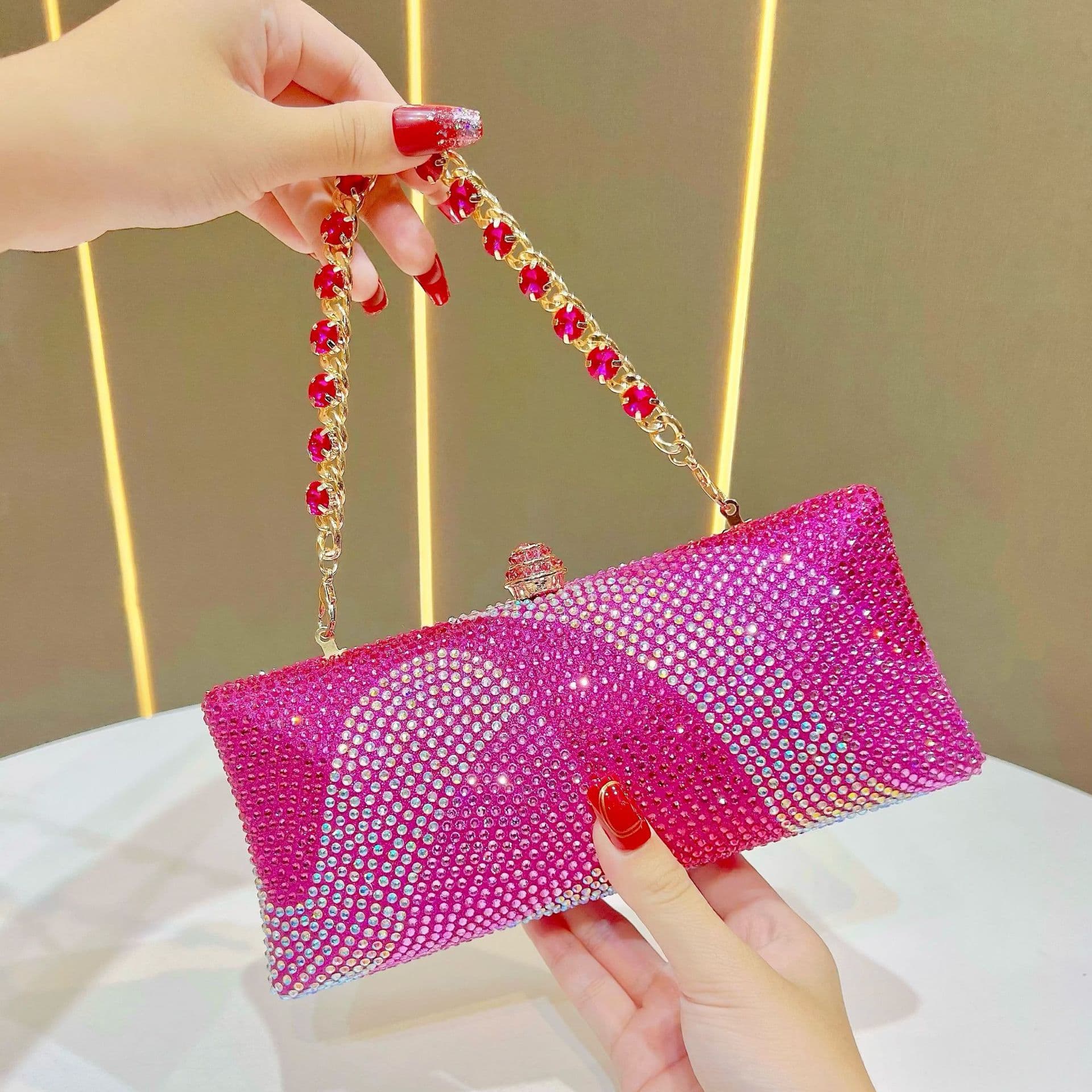 Rose red Rhinestone Evening Clutch Bag Women Crystal - Rose Red Crystal