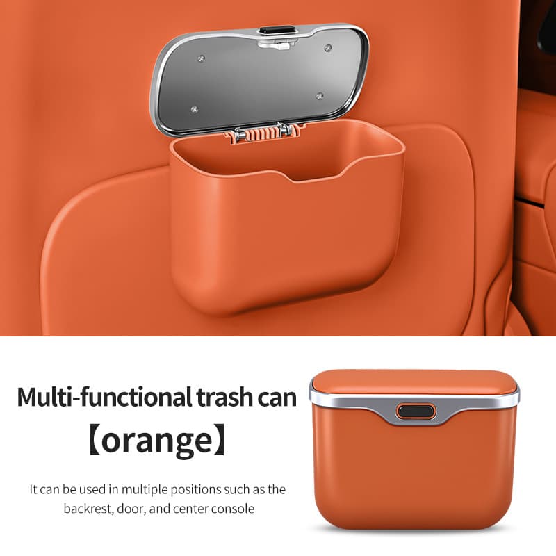 Car Trash Can Hanging Rubbish Bin with Lid Waterproof Leather Vehicle