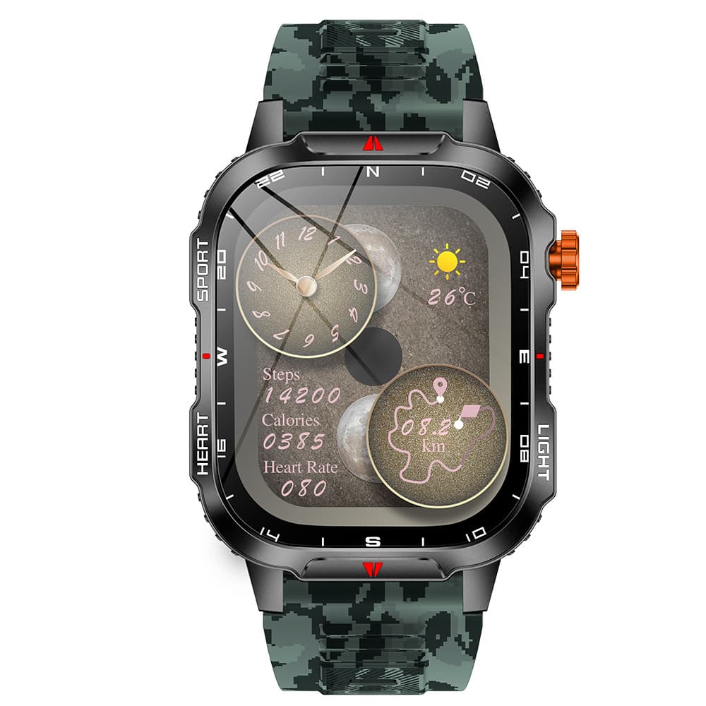 Rugged Outdoor Smart Watch for Men - 1100mAh Extra Long Battery with LED
