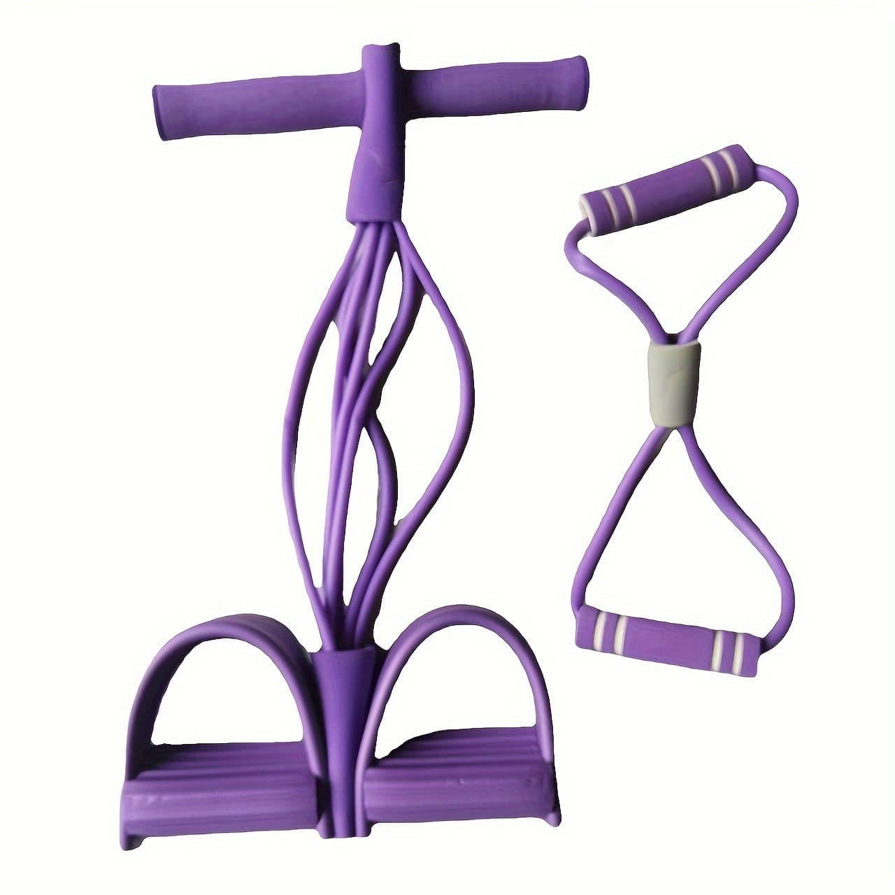 2-Piece Upgraded 6-Tube Pedal Resistance Band & Figure 8 Pull Rope - Purple