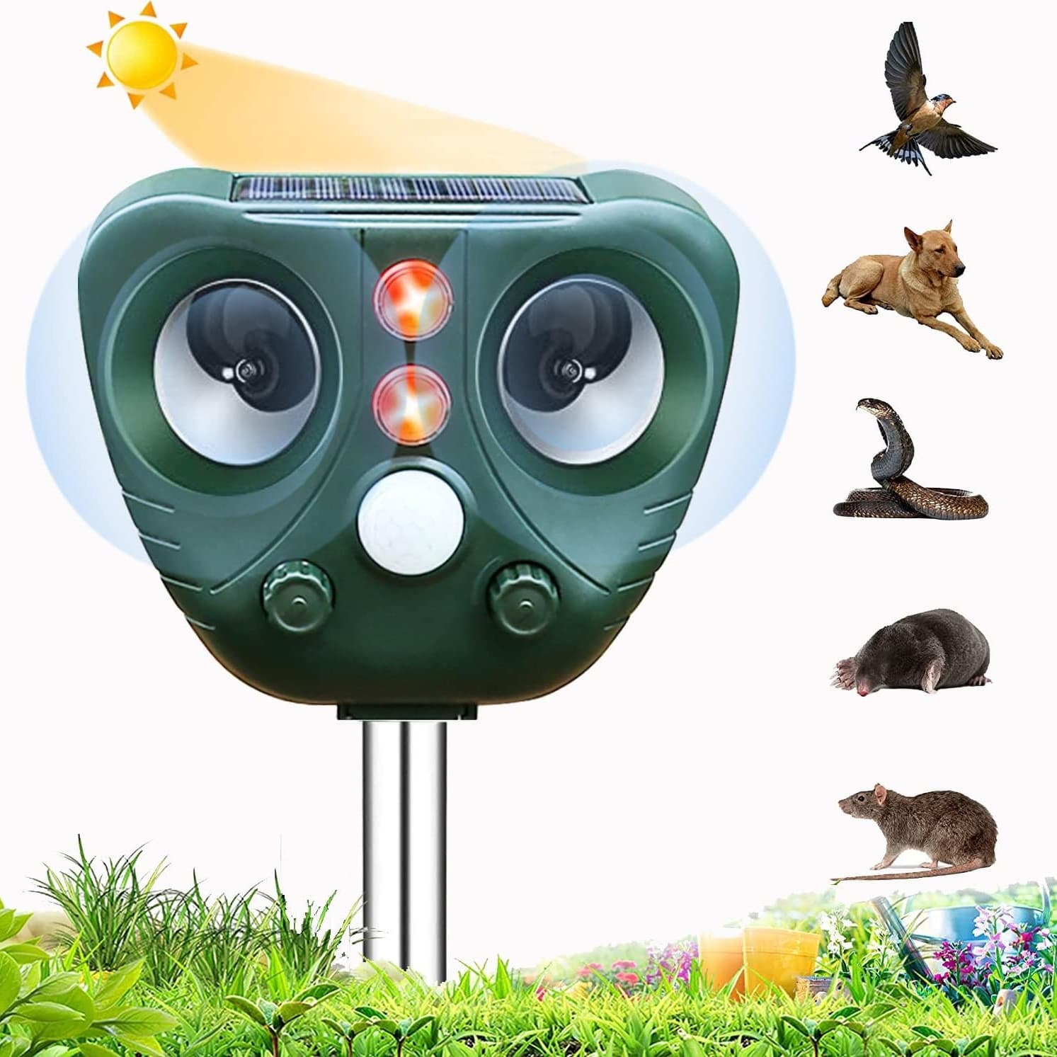 Model 703 Solar Powered Animal Repeller - Advanced Ultrasonic, Alarm
