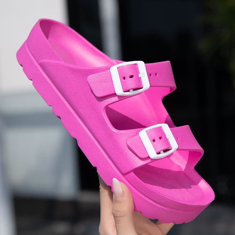 Pink Thick Sole Buckle Slide Sandals - Size 36, 23 cm, Non-Slip EVA