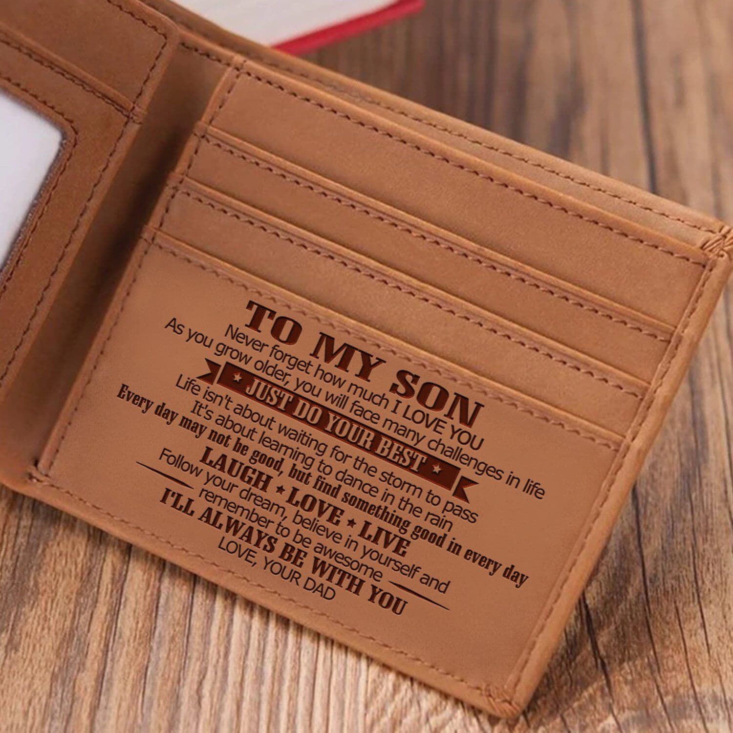 Style 1 To My Son Embossed Genuine Cowhide Leather Men's Wallet - Dad