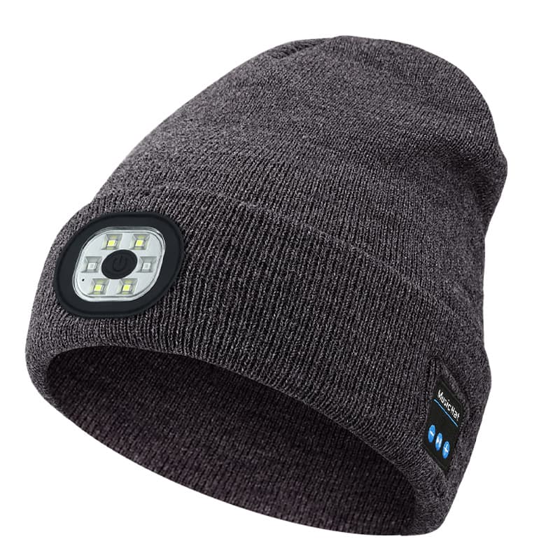 Dark Grey Removable LED Bluetooth Headphone Beanie - Washable Knit Hat