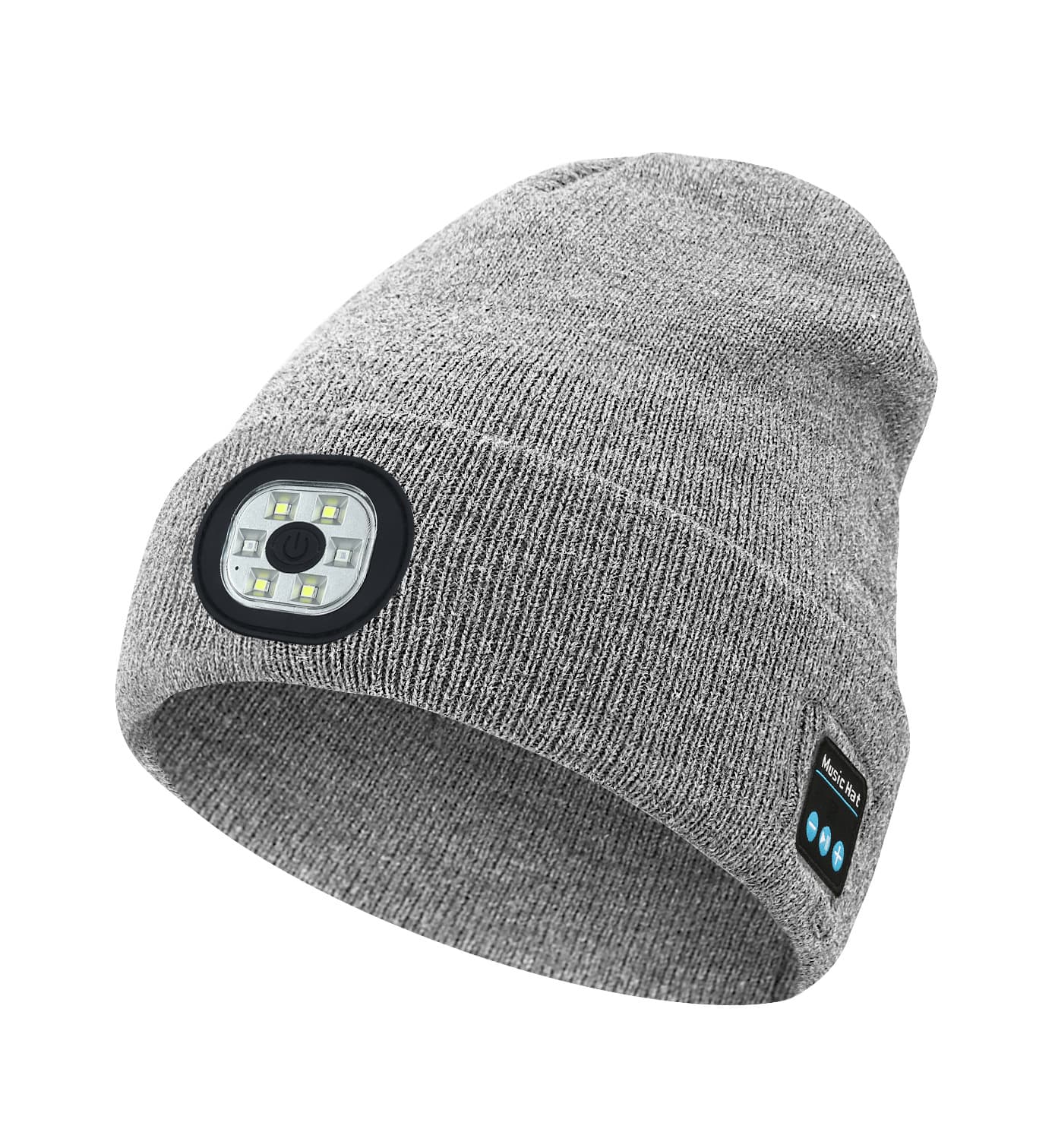 Light Grey Removable LED Bluetooth Headphone Beanie - Washable Knit Hat