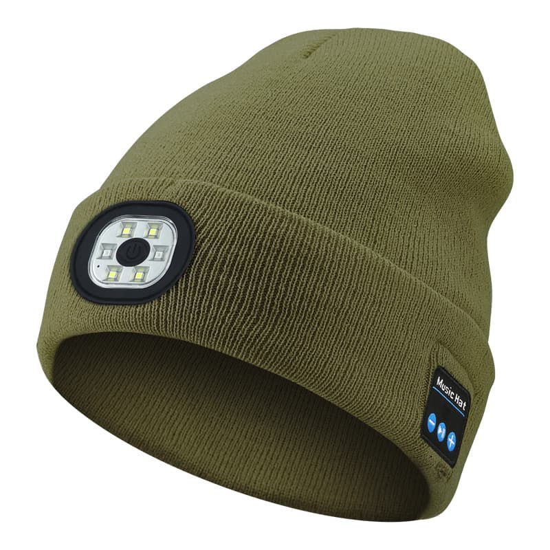Green Removable LED Bluetooth Headphone Beanie - Washable Knit Hat