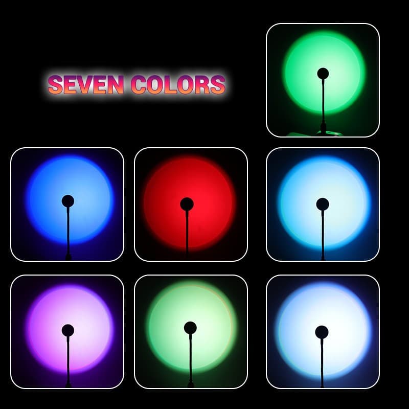 Gradient Rainbow 7-Color Sunset Projection Lamp - Creative USB Retro