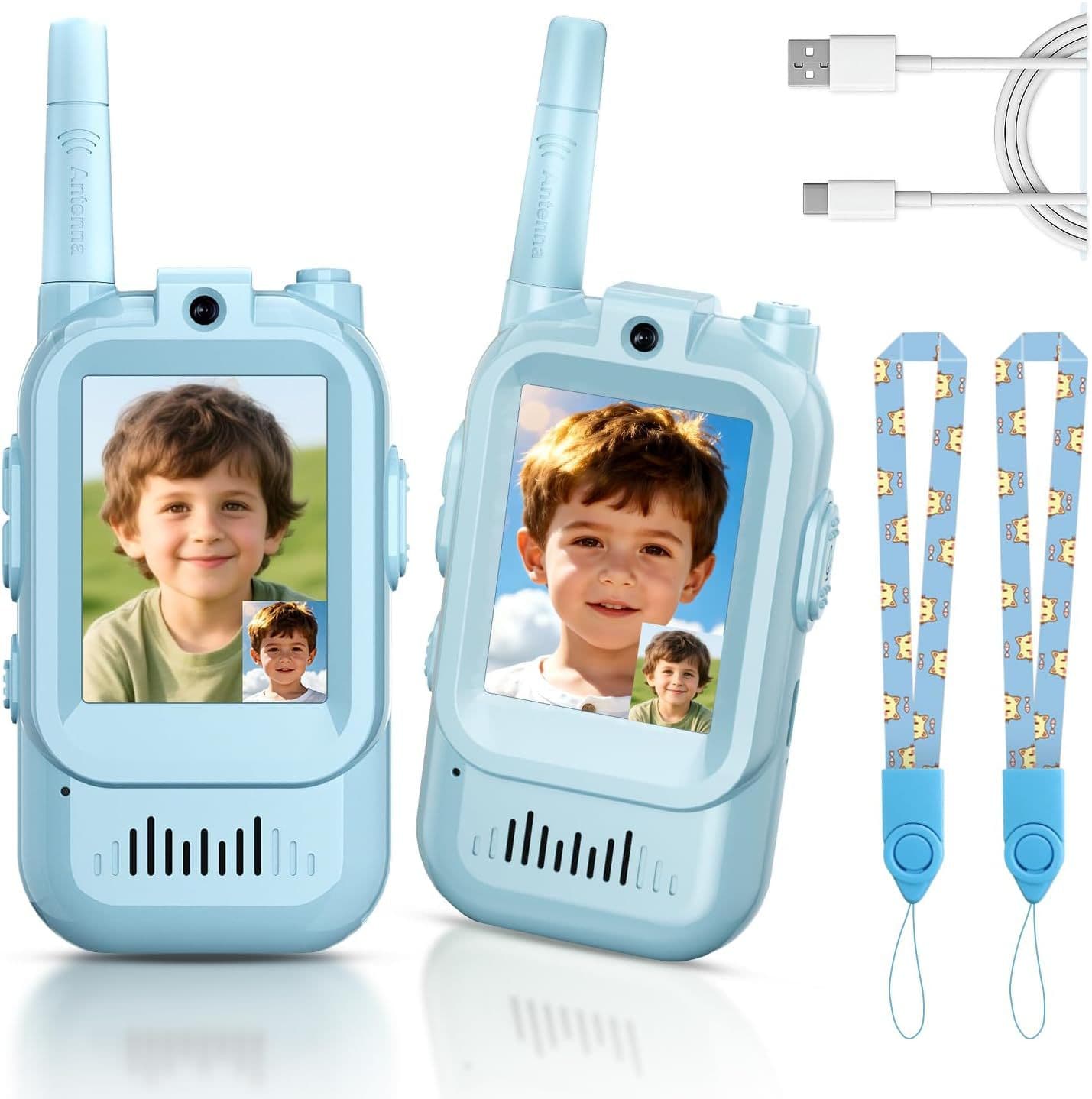 2-Pack Mini Wireless Video Intercom Set for Children (Blue) - Educational