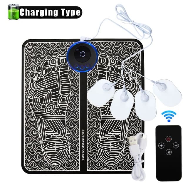 EMS Foot Massager Mat With 4 Adhesive Pads & Remote Control - Pulse Device