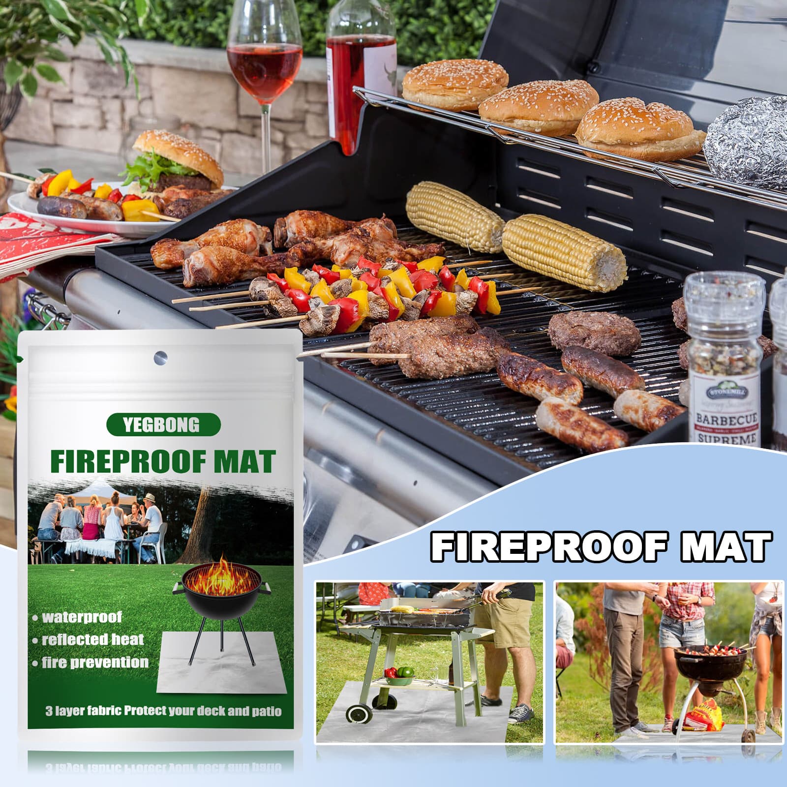 80 × 60 cm Outdoor Fire Pit Mat and Grill Pad - Up to 500°C Resistant Square
