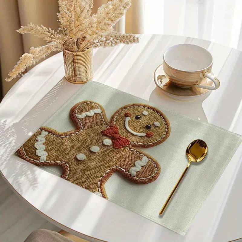 4-Pack Festive Printed Insulated Placemat for Summer Holidays - Gingerbread